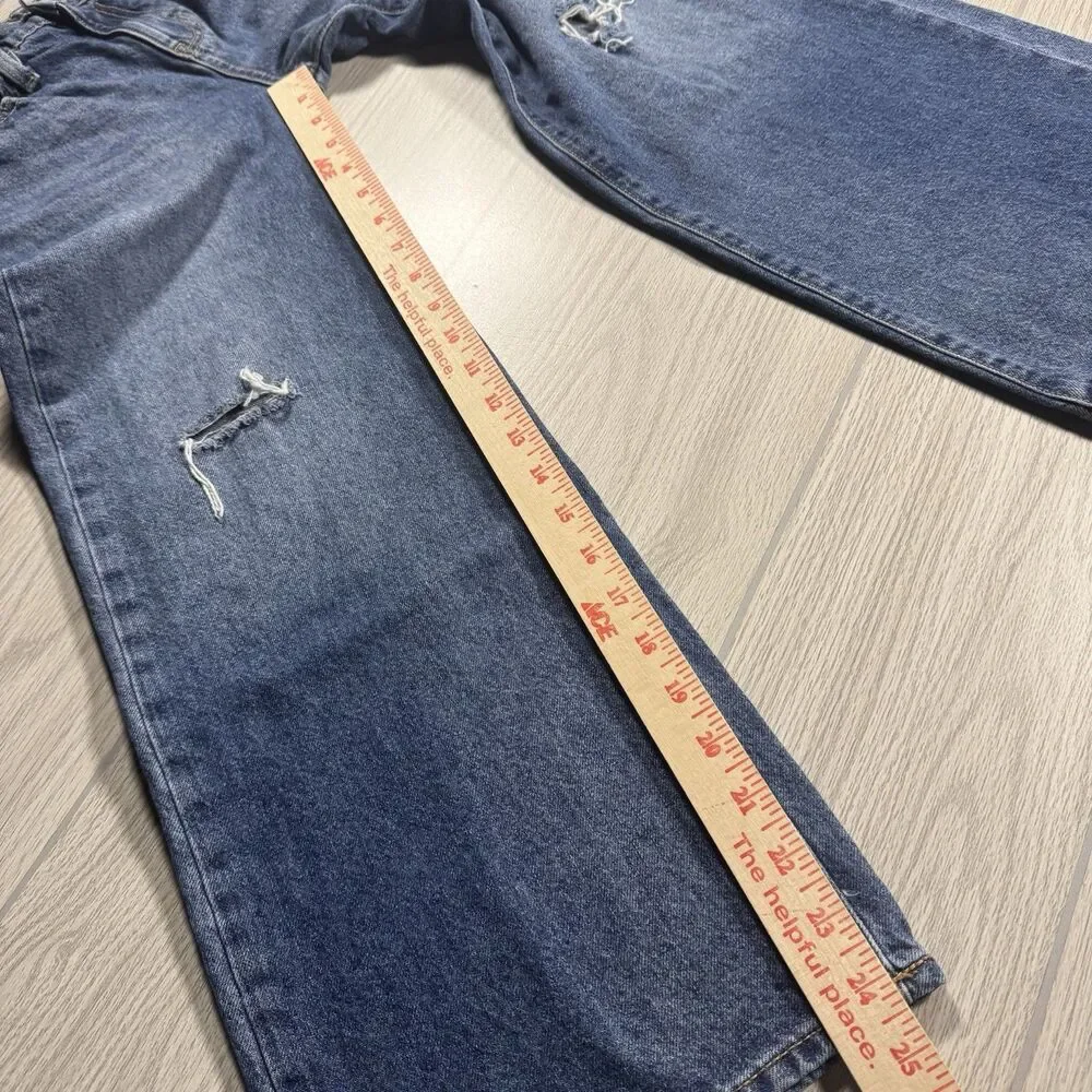 Old Navy High Rise Baggy Wide Leg Jeans Girls 12 (fits 26x24.5) Distressed Torn